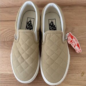 NWT Vans x Madewell Classic Slip-On Tan Sneakers in Quilted Fabric Size 6.5